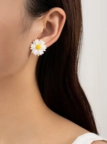 1 对时尚花朵设计多色耳环，适合女士，春夏户外运动休闲装，绝佳礼品 - 白色 - 查看 2