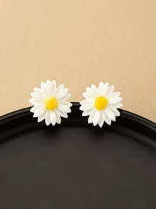1 对时尚花朵设计多色耳环，适合女士，春夏户外运动休闲装，绝佳礼品 - 白色 - 查看 3