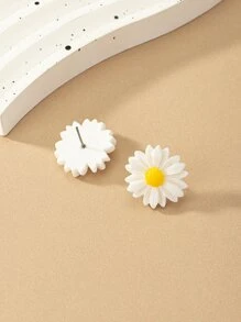 1 对时尚花朵设计多色耳环，适合女士，春夏户外运动休闲装，绝佳礼品 - 白色 - 查看 4