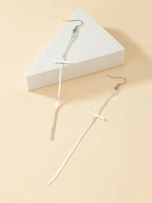 Cross Drop Earrings - Silver - View 2