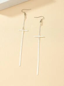 Cross Drop Earrings - Silver - View 3
