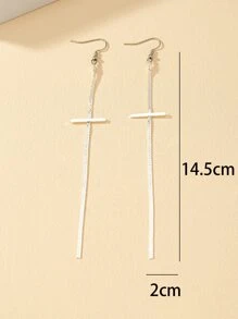 Cross Drop Earrings - Silver - View 5