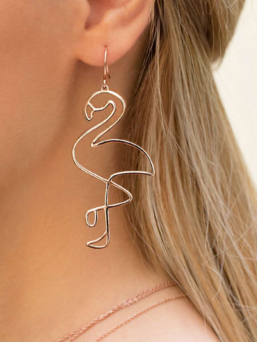 2 chiếc bông tai thả chim hồng hạc - Hoa hồng vàng - Xem 1