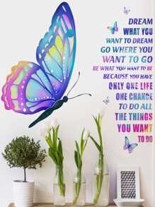 1 pieza Pegatina de pared con estampado de mariposa y slogan - Multicolor - Ver 2