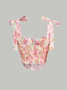 SHEIN MOD Floral Print Knot Shoulder Cami Summer Scarf Asymmetrical Hem Cropped Top - Multicolor - View 2