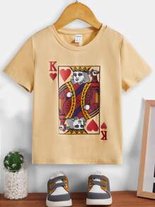 SHEIN Toddler Boys Playing Card Print Tee - Khaki - View 1
