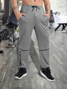 Men Letter Graphic Sport Trousers - Grey - View 4