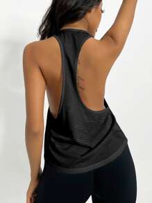 Easithlete Letter Graphic Crisscross Sports Tee Gym Top Fitted Shirtworkout Tank Top - Black - View 1