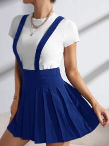 SHEIN EZwear 素色百褶背帶半身裙 - 寶藍色 - 查看 6