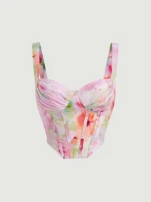 SHEIN MOD Top Cami De Estructura Corset Floral Con Escote Fruncido Bustier - Multicolor - Ver 1