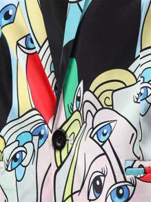 Men Lapel Collar Figure Graphic Single Button Blazer - Multicolor - View 5