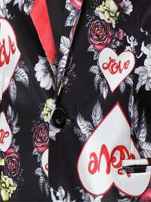 Hombres Blazer floral & con estampado de corazón con botón - Multicolor - Ver 4