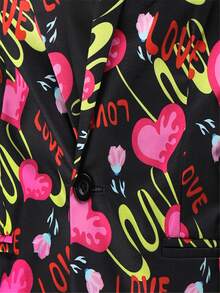 Men Heart & Letter Graphic Single Button Blazer - Multicolor - View 4