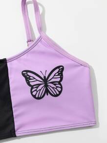 Tween Girl Two Tone Butterfly Print Bikini Set Summer Beach - Multicolor - View 5