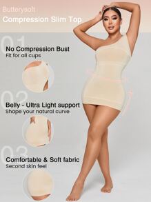One Shoulder Tummy Control Compression Shapewear Slip - Beige - View 1