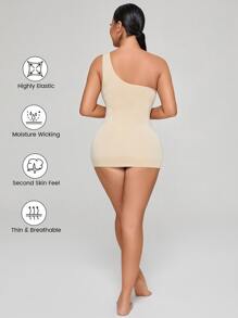 One Shoulder Tummy Control Compression Shapewear Slip - Beige - View 5