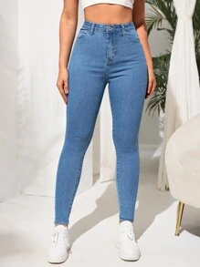 High Waist Skinny Jeans - Light Wash - View 4