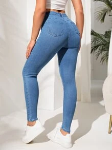 High Waist Skinny Jeans - Light Wash - View 2