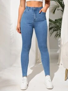 High Waist Skinny Jeans - Light Wash - View 1