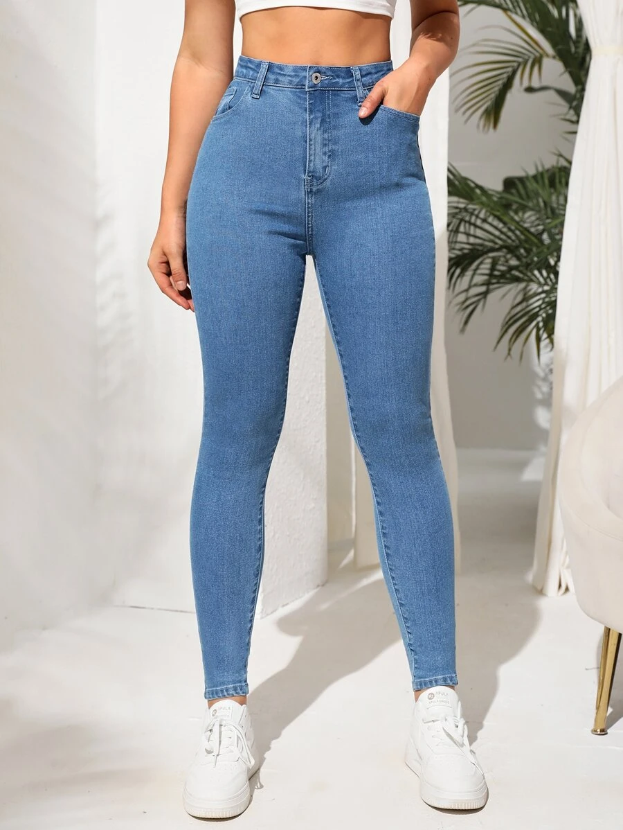 High Waist Skinny Jeans - Light Wash - View 1