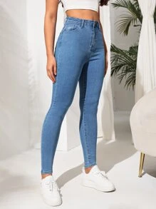 High Waist Skinny Jeans - Light Wash - View 6