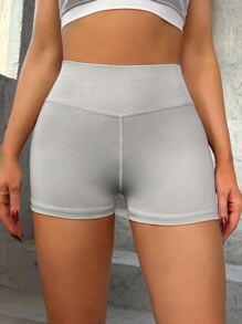 Seamless Wideband Waist Sports Shorts - Light Grey - View 1