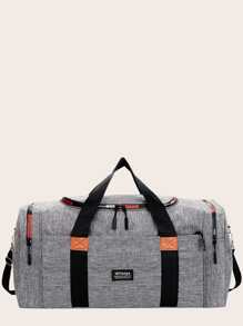 Men Letter Patch Decor Duffel Bag - Grey - View 1