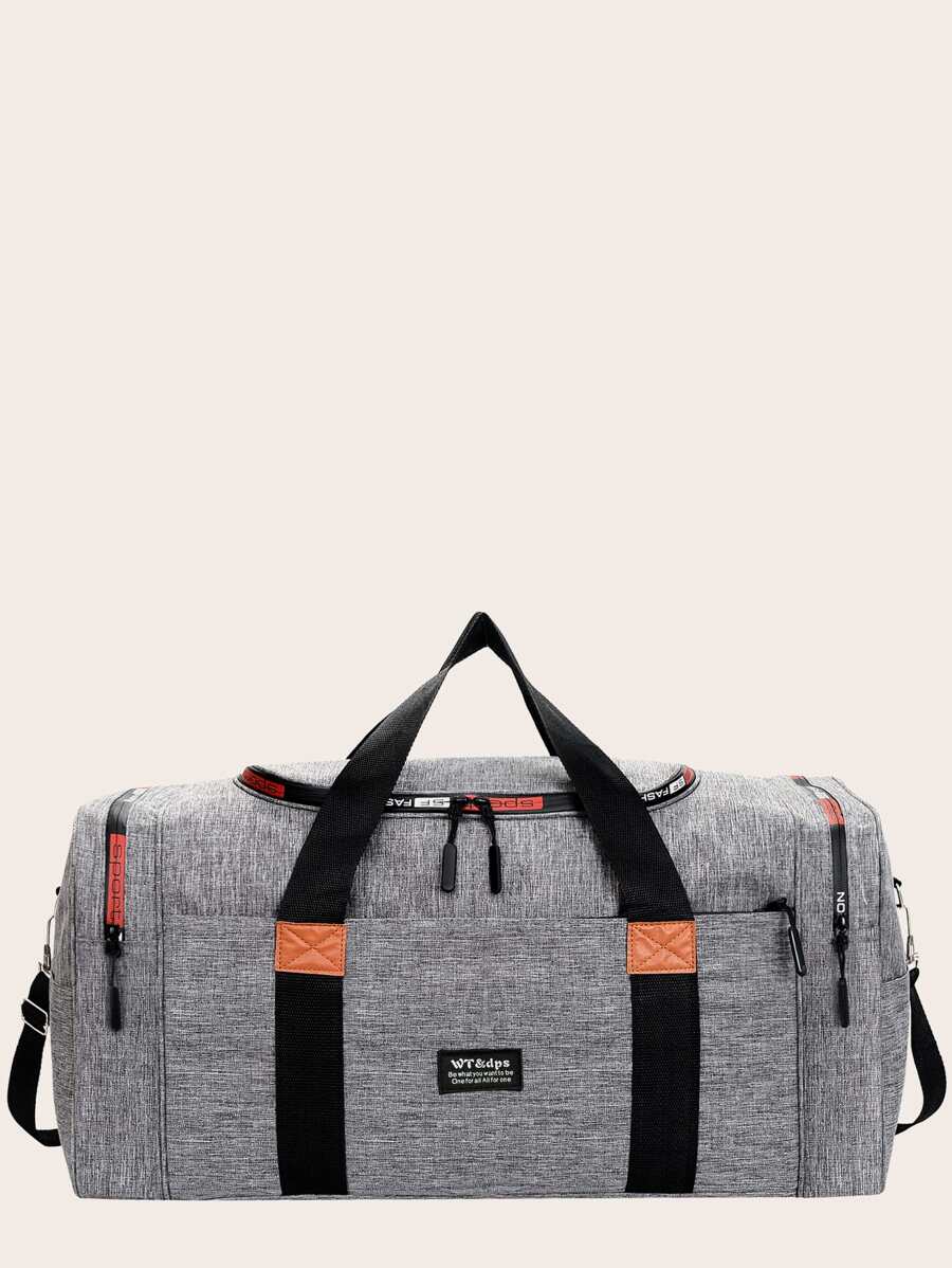 Men Letter Patch Decor Duffel Bag - Grey - View 1