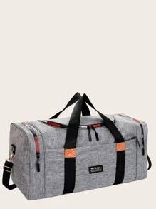 Men Letter Patch Decor Duffel Bag - Grey - View 2