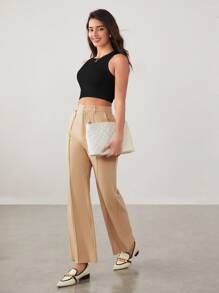 SHEIN BIZwear Solid Rib-knit Crop Tank Top Workwear - Black - View 3