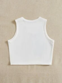 SHEIN EZwear Figure & Slogan Graphic Crop Tank Top - White - View 2