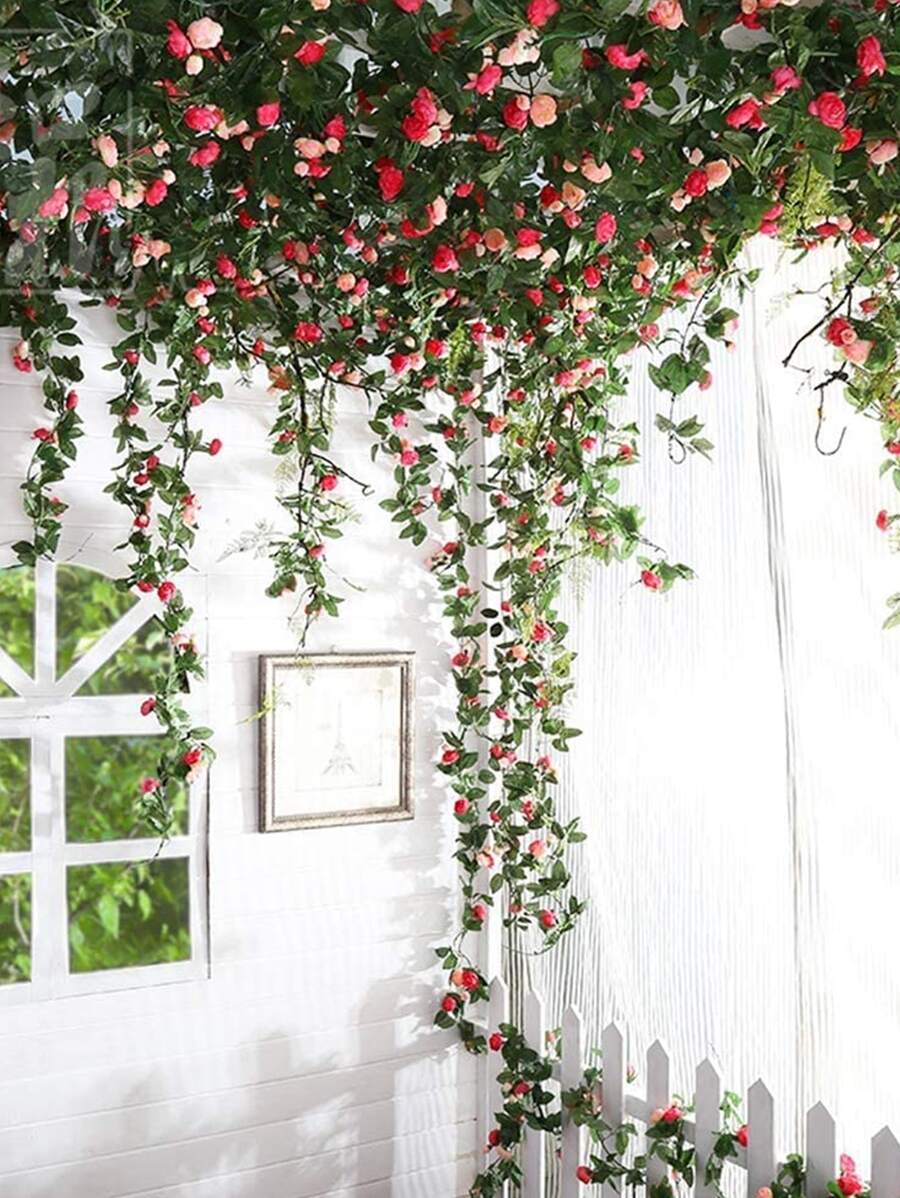 1pc Reusable Plastic Artificial Rose Flower Vine,Boho Colorblock Artificial Flower Garland For Wedding Valentine's Day Home Party Garden Craft Art Decor - Multicolor - View 1