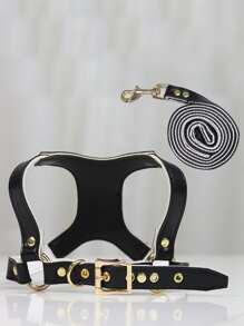 1pc Solid Pet Harness & 1pc Leash - Black - View 3