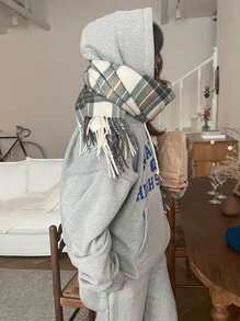 DAZY Letter Graphic Drop Shoulder Drawstring Hoodie Without Tee,Fall Women Clothes Sweatshirt - Grey - View 6