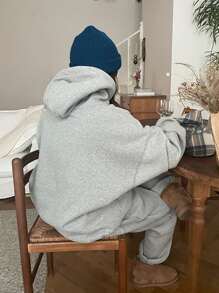 DAZY Letter Graphic Drop Shoulder Drawstring Hoodie Without Tee,Fall Women Clothes Sweatshirt - Grey - View 10