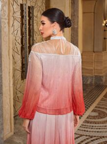 Modelyn Ombre Sequin Detail Lantern Sleeve Contrast Mesh Blouse - Multicolor - View 2