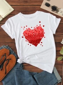 SHEIN LUNE Heart Print Tee - White - View 1