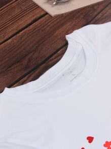 SHEIN LUNE Heart Print Tee - White - View 6