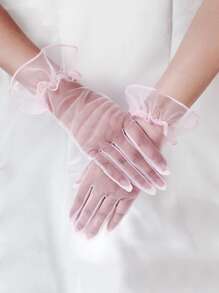 1 双女孩日常/派对/宴会透明手套，适合新娘礼服情人节情人节秋季女士服装 - 粉色 - 查看 1