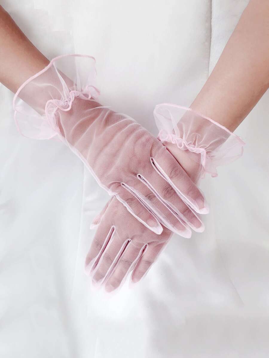 1 双女孩日常/派对/宴会透明手套，适合新娘礼服情人节情人节秋季女士服装 - 粉色 - 查看 1