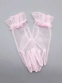 1 双女孩日常/派对/宴会透明手套，适合新娘礼服情人节情人节秋季女士服装 - 粉色 - 查看 3