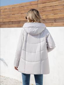HaiLuoZi Zip Up Hooded Padded Coat For Winter - Light Grey - View 2