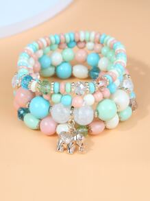 4pcs Elephant Charm Beaded Bracelet - Multicolor - View 1