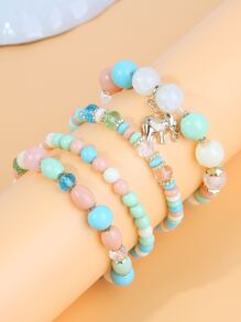 4pcs Elephant Charm Beaded Bracelet - Multicolor - View 2
