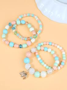 4pcs Elephant Charm Beaded Bracelet - Multicolor - View 3