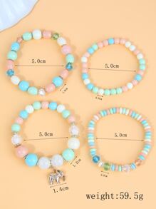 4pcs Elephant Charm Beaded Bracelet - Multicolor - View 4