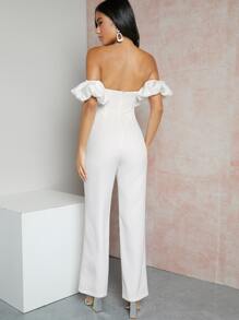 SHEIN Unity Off Shoulder Ruffle Chất rắn Áo liền quần - trắng - Xem 2