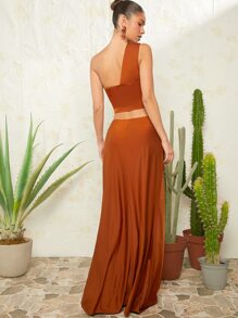 xheHauture Vestido De Un Hombro Con Retorcido Y Recortexhe - Marrón - Ver 7