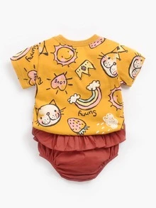 2 Cái/bộ Bé Gái Hình Thú Dễ Thương In Hình Hoạt Hình Áo Tay Ngắn Và Quần Short Tam Giác Bộ Cho Mùa Hè - Nhiều màu - Xem 2