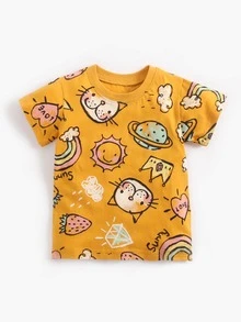 2 Cái/bộ Bé Gái Hình Thú Dễ Thương In Hình Hoạt Hình Áo Tay Ngắn Và Quần Short Tam Giác Bộ Cho Mùa Hè - Nhiều màu - Xem 4